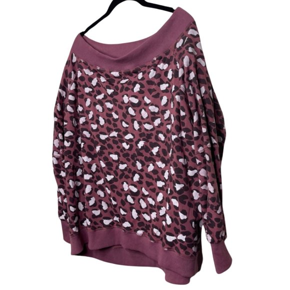 EASEL | Mauve Off The Shoulder Leopard Print Long Sleeve Sweatshirt | Size L - Picture 4 of 11